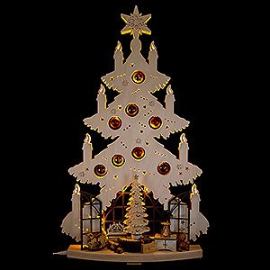 Lichterwelt Lichterspitzen Lichterspitze Tanne Weihnachtsstube mit Fenster mit kupfernen Baumkugeln - 42x70 cm