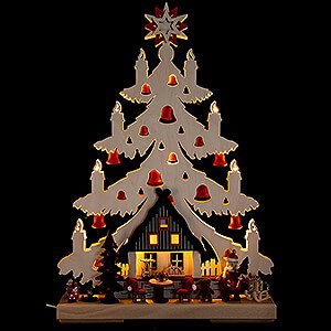 World of Light Light Triangles Light Triangle - Fir Tree - Christmas Eve with red Bells - 32x44 cm / 12.6x17.3 inch