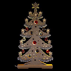 World of Light Light Triangles Light Triangle - Fir Tree with Red/Grey Christmas Balls and White Frost - 57x30 cm / 22.4x11.8 inch