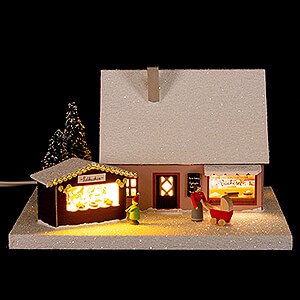 World of Light Lighted Houses Lighted House Bakery with market stall, small - 18,5 cm / 7.3 inch
