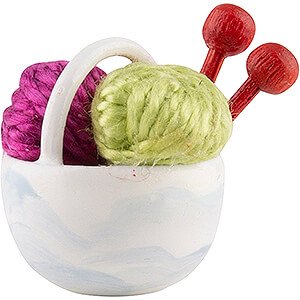 Small Figures & Ornaments Flade Flax Haired Children Little Basket with Wool, Pink - 1,5 cm / 0.6 inch