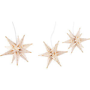 Advent Stars and Moravian Christmas Stars Marienberger Stars Marienberger Moravian Star Set of Three White with Golden Lines incl. Lighting - 17 cm / 6.7 inch
