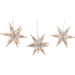 Advent Stars and Moravian Christmas Stars Marienberger Stars Marienberger Moravian Star Set of Three White with Golden Lines incl. Lightning - 17 cm / 6.7 inch