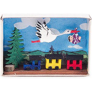 Gift Ideas Birth and Christening Matchbox - Stork, Baby and Train - 4 cm / 1.6 inch