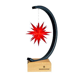 Advent Stars and Moravian Christmas Stars Herrnhuter Product Finder Metal Star Arch Anthracite-Glitter with A1e Red - 27,5 cm / 10.8 inch