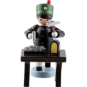 Small Figures & Ornaments ULMIK Winterchildren glazed Miner with Cutting Bench, Colored - 7 cm / 2.8 inch