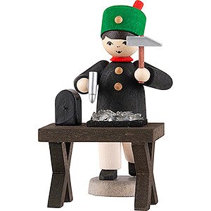 Small Figures & Ornaments ULMIK Winterchildren stained Miner with Cutting Bench, Stained - 7 cm / 2.8 inch