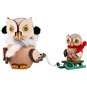 Small Figures & Ornaments Kuhnert Mini Owls Mini Owl Sleigh ride with Child - 7 cm / 2.8 inch