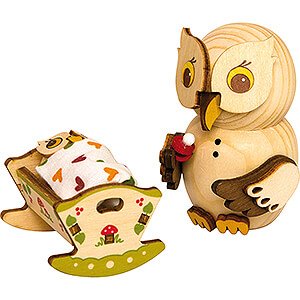Small Figures & Ornaments Kuhnert Mini Owls Mini Owl with Baby Cradle - 7 cm / 2.8 inch