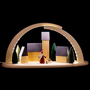Candle Arches All Candle Arches Modern Light Arch - Town with Christmas Gnome - 42x21 cm / 16.5x8.3 inch