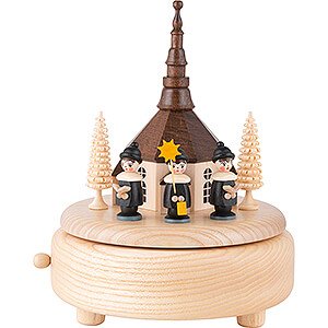 Music Boxes All Music Boxes Music Box - Seiffen Church with Carolers Natural Wood - 13 cm / 5.1 inch