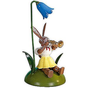 Kleine Figuren & Miniaturen Osterartikel Osterhase mit Glockenblume und Trompete, farbig - 10 cm