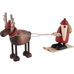 Kleine Figuren & Miniaturen Björn Köhler Weihnachtsfrauen kl. Rentier Rudolf mit Weihnachtsmann auf Ski - 12 cm