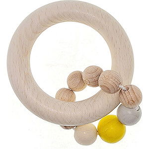 Wooden Toys For the Youngest Ring Rattle With Ball Chain, Natural Yellow - 12 cm / 4.7 inch