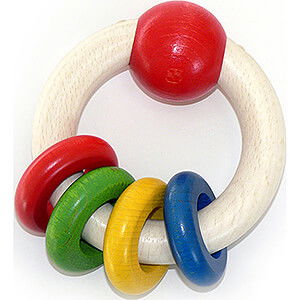 Wooden Toys For the Youngest Round Rattle With 4 Rings - 9,5 cm / 3.7 inch