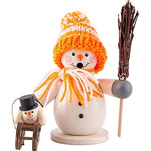 Ruchermnner Schneemnner Ruchermnnchen Schneemann mit Schlitten und Kind orange - 15 cm