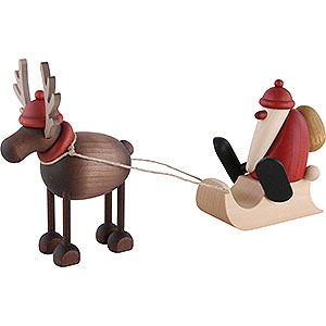 Small Figures & Ornaments Björn Köhler Mrs. Claus etc. Rudolf the Reindeer with Santa Claus on a Sledge - 12 cm / 4.7 inch
