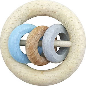 Holzspielzeug Fr die Kleinsten Rundrassel 3 Ringe, nature blue - 8,5 cm