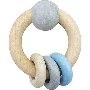 Holzspielzeug Fr die Kleinsten Rundrassel m.Kugel & 3 Ringe, nature blue - 11 cm