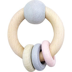 Holzspielzeug Fr die Kleinsten Rundrassel m.Kugel & 3 Ringe, nature rosa - 11 cm