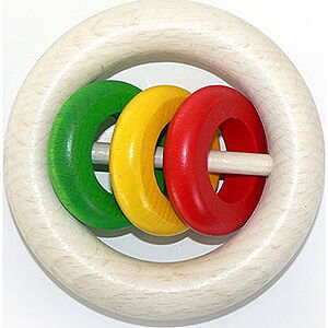 Holzspielzeug Fr die Kleinsten Rundrassel mit 3 Ringen - 9 cm