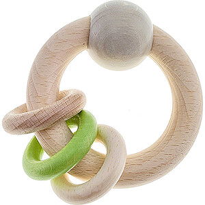 Holzspielzeug Fr die Kleinsten Rundrassel mit 3 Ringen, nature apfelgrn - 9 cm
