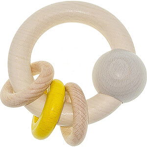 Holzspielzeug Fr die Kleinsten Rundrassel mit 3 Ringen, nature gelb - 9 cm