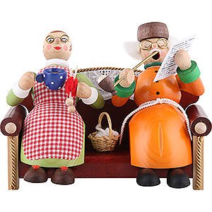 Räuchermänner Sonstige Figuren Räuchermännchen Oma und Opa auf Sofa - 13 cm