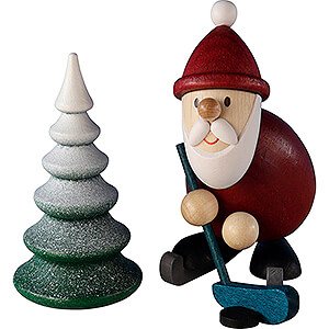 Small Figures & Ornaments Santa Claus Santa - Ice Hockey Player - with Snowy Tree  - 9,6 cm / 3.8 inch