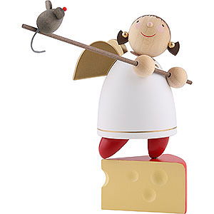 Weihnachtsengel Gnter Reichel Schutzengel mittel Schutzengel mit Maus auf Kse balancierend - 8 cm