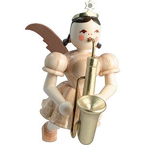 Weihnachtsengel Kurzrockschwebeengel (Blank) Schwebeengel mit Saxophon, natur - 6,6 cm