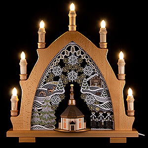 Schwibbgen Alle Schwibbgen Schwibbogen Seiffener Kirche natur, Stickerei bunt - 41x45 cm
