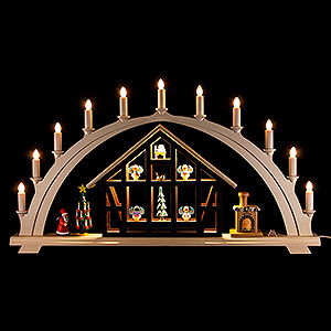 Schwibbgen Alle Schwibbgen Schwibbogen Weihnachtsmannhaus mit Pfefferkchlerei - 76x42,5 cm