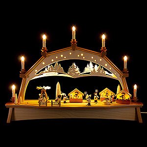 Schwibbgen Mit Innenbeleuchtung Schwibbogen Weihnachtsmarkt mit drehender Pyramide und beweglichen Figuren - 76x52 cm