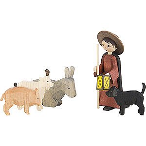 Nativity Figurines All Nativity Figurines Shepherd with Animals, Set of Five, Stained - 7 cm / 2.8 inch