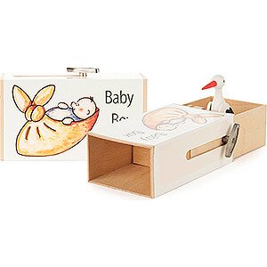 Music Boxes Misc. Motifs Slide Box - Baby Box with Stork - 3,5 cm / 1.4 inch