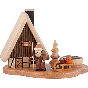 Smokers Santa Claus Smoker - House with Santa Claus on Pedastal for One Tea Candle, Natural - 16x21,5x12 cm / 4.7 inch