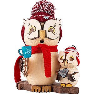 Smokers Animals Smoker - Owl at Christmas Market with Child - 15 cm / 5.9 inch