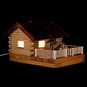 World of Light Lighted Houses Smoking Lighted House - Farm with Figurine - 17 cm / 6.7 inch