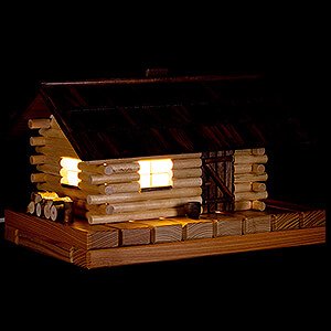 World of Light Lighted Houses Smoking Lighted House - Forest Hut - 18 cm / 7.1 inch