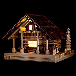 World of Light Lighted Houses Smoking Lighted House - Freiberg Hut with Figurine - 25 cm / 9.8 inch