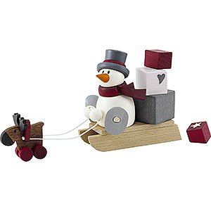 Small Figures & Ornaments Fritz & Otto (Hobler) Snow Man Otto with Sleigh Filled with Presents - 8 cm / 3.1 inch