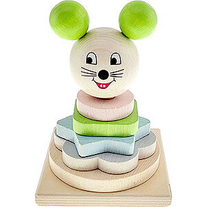 Wooden Toys Construction games Stacking Tower Mouse Natural/apple Green - 12 cm / 4.7 inch