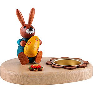 Small Figures & Ornaments Easter World Tea Light Holder - Bunny Blue with Yellow Egg - 10 cm / 3.9 inch