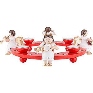 World of Light Advent Candlestick Tea Light Wreath - Angel Foursome - Red - 12 cm / 4.7 inch