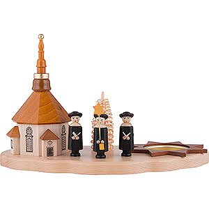 Lichterwelt Kerzenhalter Sonstige Teelichthalter mit Seiffener Kirche und Kurrende - 13 cm