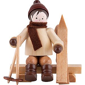 Kleine Figuren & Miniaturen Thiel-Figuren Thiel-Figur Skifahrer auf Bank - natur - 5,5 cm