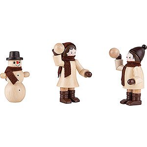 Small Figures & Ornaments Thiel Figurines Thiel Figurine - Snowball Thrower with Snowman - natural - Set of Three - 6 cm / 2.4 inch