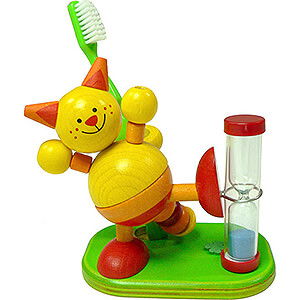 Wooden Toys Decoration and more Toothbrush Clock, Cat - 10 cm / 3.9 inch