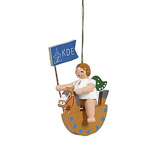Tree ornaments Angel Ornaments Floating Angels Tree Ornament - Angel on Rocking Horse with Little Flag - 6,5 cm / 2.6 inch